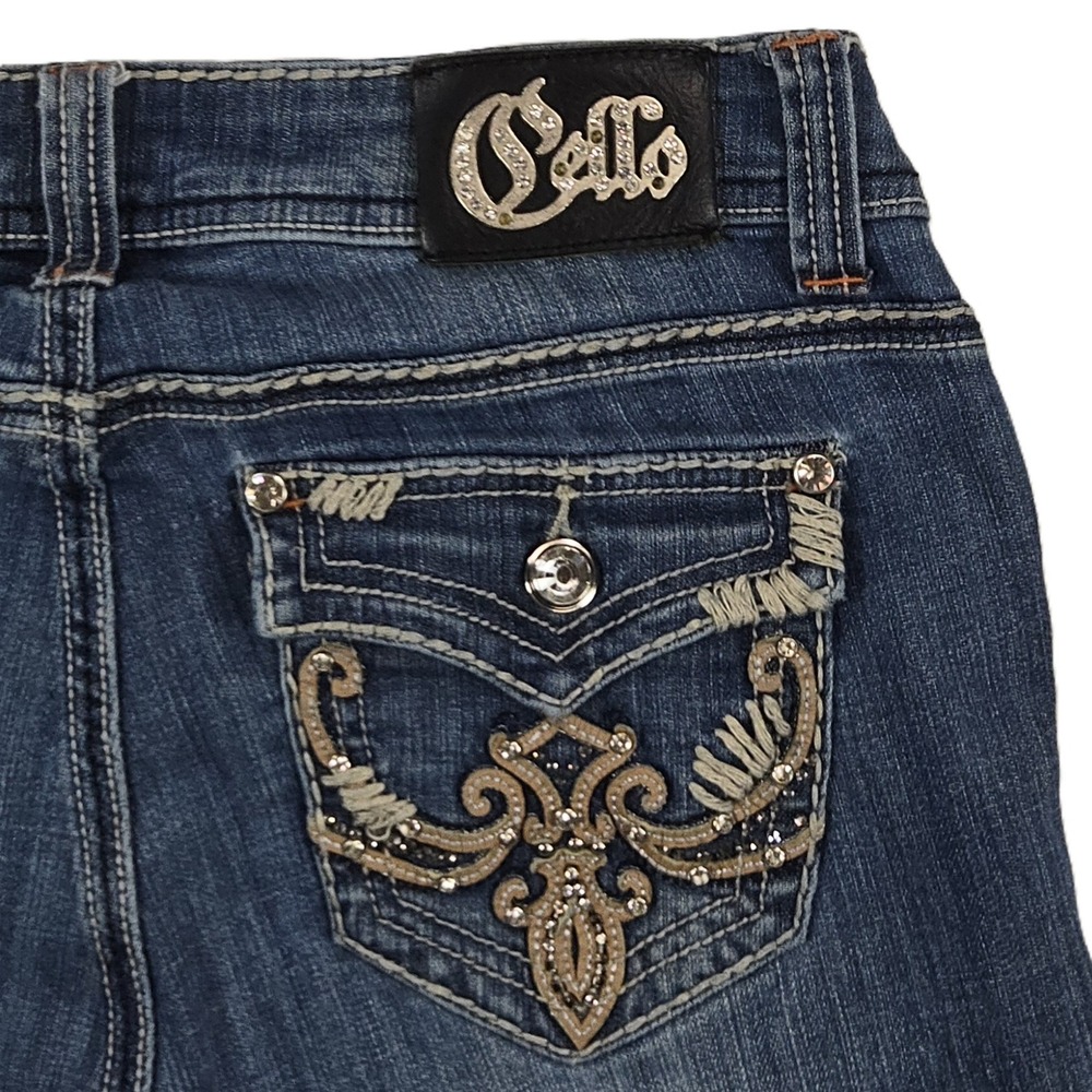 Cello Women Preppy Embroidered Bootcut Jeans Size 9 Mid Wash Y2K - Picture 7 of 15